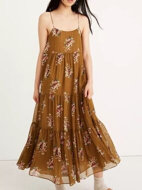 Madewell Cami Tier Midi Dress in Metallic Classic Corsage